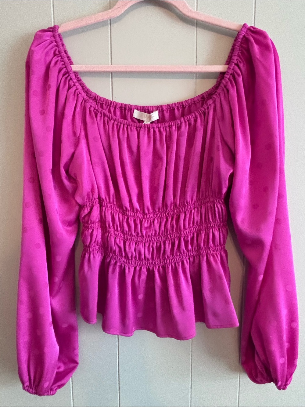 Women’s Hot Pink Smocked Peplum Long-Sleeve Top